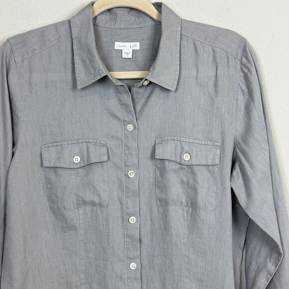 J. Jill Grey Linen Button Down Shirt S - Picture 2 of 8